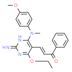 ChemSpider 2D Image | 3-(2-amino-4-ethoxy-6-(N-(4-methoxyphenyl)-N-methylamino)pyrimidin-5-yl)-1-phenylprop-2-en-1-one | C23H24N4O3