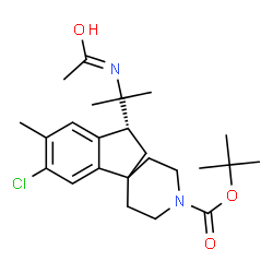 ChemSpider 2D Image | 2-Methyl-2-propanyl (3R)-3-(2-acetamido-2-propanyl)-6-chloro-5-methyl-2,3-dihydro-1'H-spiro[indene-1,4'-piperidine]-1'-carboxylate | C24H35ClN2O3