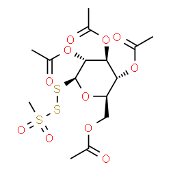 ChemSpider 2D Image | (2R,3R,4S,5R,6S)-2-(Acetoxymethyl)-6-[(methylsulfonyl)disulfanyl]tetrahydro-2H-pyran-3,4,5-triyl triacetate | C15H22O11S3