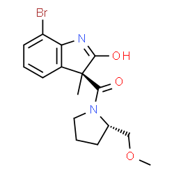 ChemSpider 2D Image | (3S)-7-Bromo-3-{[(2S)-2-(methoxymethyl)-1-pyrrolidinyl]carbonyl}-3-methyl-1,3-dihydro-2H-indol-2-one | C16H19BrN2O3