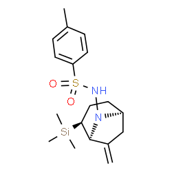 ChemSpider 2D Image | 4-Methyl-N-[(1S,2S,5S)-7-methylene-2-(trimethylsilyl)-8-azabicyclo[3.2.1]oct-8-yl]benzenesulfonamide | C18H28N2O2SSi