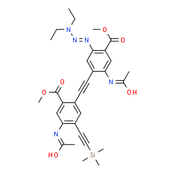 ChemSpider 2D Image | Methyl 5-acetamido-2-({2-acetamido-5-[(1E)-3,3-diethyl-1-triazen-1-yl]-4-(methoxycarbonyl)phenyl}ethynyl)-4-[(trimethylsilyl)ethynyl]benzoate | C31H37N5O6Si