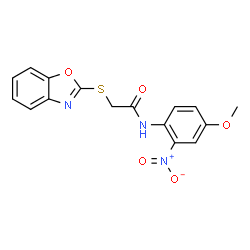 ChemSpider 2D Image | 2-(1,3-Benzoxazol-2-ylsulfanyl)-N-(4-methoxy-2-nitrophenyl)acetamide | C16H13N3O5S