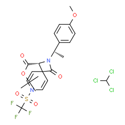 ChemSpider 2D Image | 2-Methyl-2-propanyl (1R)-2-[(1S)-1-(4-methoxyphenyl)ethyl]-3-oxo-7-[(trifluoromethyl)sulfonyl]-2,7-diazaspiro[3.5]nona-5,8-diene-1-carboxylate - chloroform (1:1) | C23H26Cl3F3N2O6S