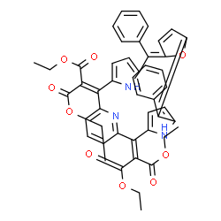 ChemSpider 2D Image | Tetraethyl 2,2'-[7,12-diphenyl-24-oxa-22,23,25-triazapentacyclo[16.3.1.1~3,6~.1~8,11~.1~13,16~]pentacosa-1(22),3,5,7,9,11,13,15,18,20-decaene-2,17-diylidene]dimalonate | C47H41N3O9