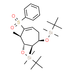 ChemSpider 2D Image | {[(1R,2R,3S,4R)-2,4-Dimethyl-5-(phenylsulfonyl)-5-cycloheptene-1,3-diyl]bis(oxy)}bis[dimethyl(2-methyl-2-propanyl)silane] | C27H48O4SSi2