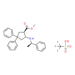 ChemSpider 2D Image | Trifluoromethanesulfonic acid - methyl (1R,2R)-4,4-diphenyl-2-{[(1R)-1-phenylethyl]amino}cyclopentanecarboxylate (1:1) | C28H30F3NO5S