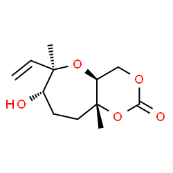 ChemSpider 2D Image | (4aS,6R,7S,9aR)-7-Hydroxy-6,9a-dimethyl-6-vinylhexahydro-4H-[1,3]dioxino[5,4-b]oxepin-2-one | C12H18O5