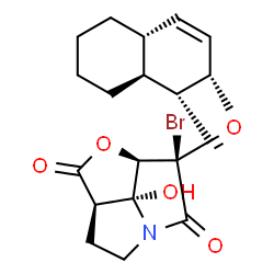 ChemSpider 2D Image | (2aR,7S,7aR,7bR)-7-Bromo-7b-hydroxy-7-{[(1S,2S,4aR,8aS)-2-methyl-1,2,4a,5,6,7,8,8a-octahydro-1-naphthalenyl]carbonyl}hexahydrofuro[2,3,4-gh]pyrrolizine-2,6-dione | C20H24BrNO5