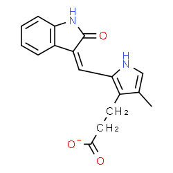ChemSpider 2D Image | 3-{4-Methyl-2-[(Z)-(2-oxo-1,2-dihydro-3H-indol-3-ylidene)methyl]-1H-pyrrol-3-yl}propanoate | C17H15N2O3