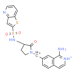 ChemSpider 2D Image | 1-Amino-7-({2-oxo-3-[(thieno[3,2-b]pyridin-2-ylsulfonyl)amino]-1-pyrrolidinyl}methyl)isoquinolinium | C21H20N5O3S2