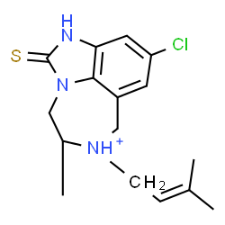 ChemSpider 2D Image | 9-Chloro-5-methyl-6-(3-methyl-2-buten-1-yl)-2-thioxo-1,2,4,5,6,7-hexahydroimidazo[4,5,1-jk][1,4]benzodiazepin-6-ium | C16H21ClN3S