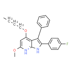 ChemSpider 2D Image | 4-Butoxy-2-(4-fluorophenyl)-6-methoxy-3-phenyl-1H-pyrrolo[2,3-b]pyridin-7-ium | C24H24FN2O2