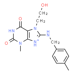 ChemSpider 2D Image | 7-(2-Hydroxyethyl)-3-methyl-8-[(4-methylbenzyl)amino]-2,6-dioxo-2,3,6,7-tetrahydro-1H-purin-9-ium | C16H20N5O3