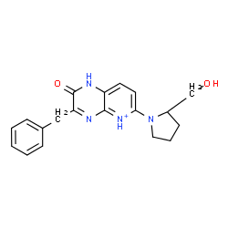 ChemSpider 2D Image | 3-Benzyl-6-[2-(hydroxymethyl)-1-pyrrolidinyl]-2-oxo-1,2-dihydropyrido[2,3-b]pyrazin-5-ium | C19H21N4O2