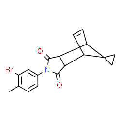 ChemSpider 2D Image | 4'-(3-Bromo-4-methylphenyl)-4'-azaspiro[cyclopropane-1,10'-tricyclo[5.2.1.0~2,6~]decane]-8'-ene-3',5'-dione | C18H16BrNO2