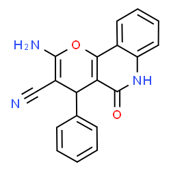 ChemSpider 2D Image | 2-Amino-5-oxo-4-phenyl-5,6-dihydro-4H-pyrano[3,2-c]quinoline-3-carbonitrile | C19H13N3O2