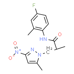 ChemSpider 2D Image | N-(4-Fluoro-2-methylphenyl)-2-methyl-3-(5-methyl-3-nitro-1H-pyrazol-1-yl)propanamide | C15H17FN4O3