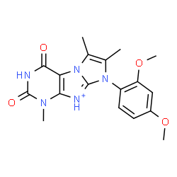 ChemSpider 2D Image | 8-(2,4-Dimethoxyphenyl)-1,6,7-trimethyl-2,4-dioxo-2,3,4,8-tetrahydro-1H-imidazo[2,1-f]purin-9-ium | C18H20N5O4