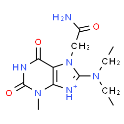 ChemSpider 2D Image | 7-(2-Amino-2-oxoethyl)-8-(diethylamino)-3-methyl-2,6-dioxo-2,3,6,7-tetrahydro-1H-purin-9-ium | C12H19N6O3