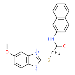 ChemSpider 2D Image | 5-Methoxy-2-{[2-(2-naphthylamino)-2-oxoethyl]sulfanyl}-1H-3,1-benzimidazol-3-ium | C20H18N3O2S