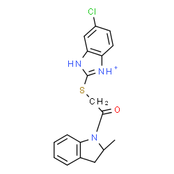 ChemSpider 2D Image | 6-Chloro-2-{[2-(2-methyl-2,3-dihydro-1H-indol-1-yl)-2-oxoethyl]sulfanyl}-1H-3,1-benzimidazol-3-ium | C18H17ClN3OS