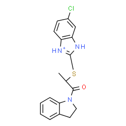ChemSpider 2D Image | 6-Chloro-2-{[1-(2,3-dihydro-1H-indol-1-yl)-1-oxo-2-propanyl]sulfanyl}-1H-3,1-benzimidazol-3-ium | C18H17ClN3OS