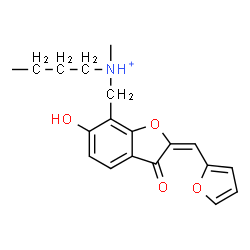 ChemSpider 2D Image | N-{[(2E)-2-(2-Furylmethylene)-6-hydroxy-3-oxo-2,3-dihydro-1-benzofuran-7-yl]methyl}-N-methyl-1-butanaminium | C19H22NO4