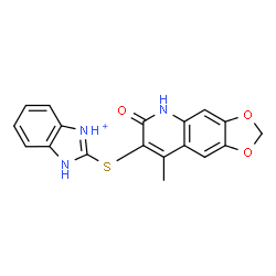 ChemSpider 2D Image | 2-[(8-Methyl-6-oxo-5,6-dihydro[1,3]dioxolo[4,5-g]quinolin-7-yl)sulfanyl]-1H-3,1-benzimidazol-3-ium | C18H14N3O3S