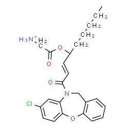 ChemSpider 2D Image | 2-{[(2E)-1-(8-Chlorodibenzo[b,f][1,4]oxazepin-10(11H)-yl)-1-oxo-2-nonen-4-yl]oxy}-2-oxoethanaminium | C24H28ClN2O4