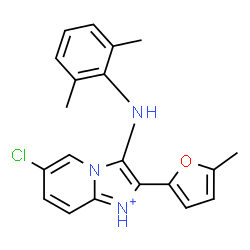ChemSpider 2D Image | 6-Chloro-3-[(2,6-dimethylphenyl)amino]-2-(5-methyl-2-furyl)imidazo[1,2-a]pyridin-1-ium | C20H19ClN3O
