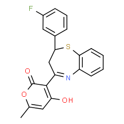 ChemSpider 2D Image | 3-[2-(3-Fluorophenyl)-2,3-dihydro-1,5-benzothiazepin-4-yl]-4-hydroxy-6-methyl-2H-pyran-2-one | C21H16FNO3S