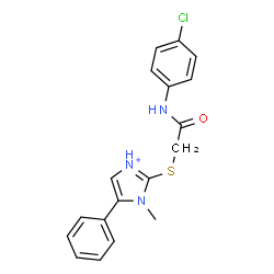 ChemSpider 2D Image | 2-({2-[(4-Chlorophenyl)amino]-2-oxoethyl}sulfanyl)-1-methyl-5-phenyl-1H-imidazol-3-ium | C18H17ClN3OS