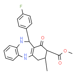 ChemSpider 2D Image | Methyl 11-(4-fluorophenyl)-3-methyl-1-oxo-2,3,4,5,10,11-hexahydro-1H-dibenzo[b,e][1,4]diazepine-2-carboxylate | C22H21FN2O3