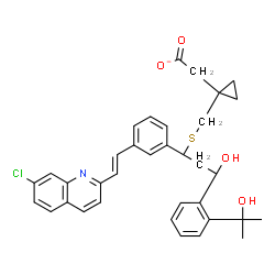 ChemSpider 2D Image | (1-{[(1-{3-[(E)-2-(7-Chloro-2-quinolinyl)vinyl]phenyl}-3-hydroxy-3-[2-(2-hydroxy-2-propanyl)phenyl]propyl)sulfanyl]methyl}cyclopropyl)acetate | C35H35ClNO4S