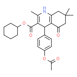 ChemSpider 2D Image | Cyclohexyl 4-(4-acetoxyphenyl)-2,7,7-trimethyl-5-oxo-1,4,5,6,7,8-hexahydro-3-quinolinecarboxylate | C27H33NO5