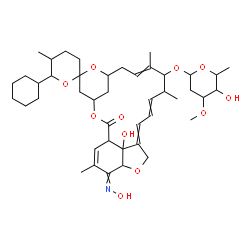ChemSpider 2D Image | 6-Cyclohexyl-24'-hydroxy-21'-(hydroxyimino)-5,11',13',22'-tetramethyl-2'-oxo-3,4,5,6-tetrahydrospiro[pyran-2,6'-[3,7,19]trioxatetracyclo[15.6.1.1~4,8~.0~20,24~]pentacosa[10,14,16,22]tetraen]-12'-yl 2,
6-dideoxy-3-O-methylhexopyranoside | C43H63NO11
