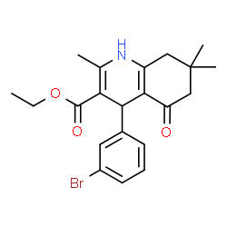 ChemSpider 2D Image | Ethyl 4-(3-bromophenyl)-2,7,7-trimethyl-5-oxo-1,4,5,6,7,8-hexahydro-3-quinolinecarboxylate | C21H24BrNO3