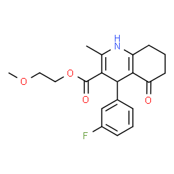 ChemSpider 2D Image | 2-Methoxyethyl 4-(3-fluorophenyl)-2-methyl-5-oxo-1,4,5,6,7,8-hexahydro-3-quinolinecarboxylate | C20H22FNO4