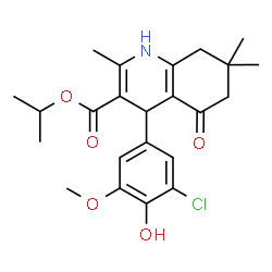 ChemSpider 2D Image | Isopropyl 4-(3-chloro-4-hydroxy-5-methoxyphenyl)-2,7,7-trimethyl-5-oxo-1,4,5,6,7,8-hexahydro-3-quinolinecarboxylate | C23H28ClNO5