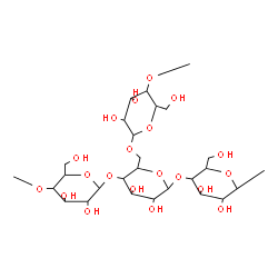 ChemSpider 2D Image | 4-O-Methylhexopyranosyl-(1->4)-[4-O-methylhexopyranosyl-(1->6)]hexopyranosyl-(1->2)-1,5-anhydro-6-deoxy-1-(hydroxymethyl)hexitol | C27H48O20