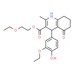 ChemSpider 2D Image | 2-Ethoxyethyl 4-(3-ethoxy-4-hydroxyphenyl)-2-methyl-5-oxo-1,4,5,6,7,8-hexahydro-3-quinolinecarboxylate | C23H29NO6