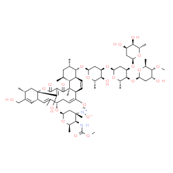 ChemSpider 2D Image | (1S,3R,6S,9S,11Z,13S,16S,17S,18S,20S,21R,22S)-27-Hydroxy-4-(hydroxymethyl)-3,8,12,18,20,22-hexamethyl-23,25-dioxo-9-({2,3,4,6-tetradeoxy-4-[(methoxycarbonyl)amino]-3-methyl-3-nitro-beta-D-xylo-hexopyr
anosyl}oxy)-26-oxapentacyclo[22.2.1.0~1,6~.0~13,22~.0~16,21~]heptacosa-4,7,11,14,24(27)-pentaen-17-yl 2,6-dideoxy-alpha-L-ribo-hexopyranosyl-(1->3)-[2,6-dideoxy-4-O-methyl-beta-L-ribo-hexopyranosyl-(1
->4)]-2,6-dideoxy-alpha-L-ribo-hexopyranosyl | C67H100N2O24