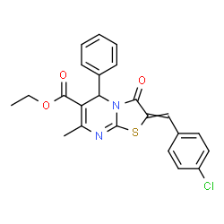 ChemSpider 2D Image | Ethyl 2-(4-chlorobenzylidene)-7-methyl-3-oxo-5-phenyl-2,3-dihydro-5H-[1,3]thiazolo[3,2-a]pyrimidine-6-carboxylate | C23H19ClN2O3S