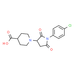 ChemSpider 2D Image | 1-[1-(4-Chlorophenyl)-2,5-dioxo-3-pyrrolidinyl]-4-piperidinecarboxylic acid | C16H17ClN2O4