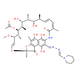 ChemSpider 2D Image | (7S,9E,11S,12R,13S,14R,15R,16R,17S,18S,19E,21Z)-2,15,17,27,29-Pentahydroxy-11-methoxy-3,7,12,14,16,18,22-heptamethyl-6,23-dioxo-26-{(E)-[(2E)-(1-piperidinylmethylene)hydrazono]methyl}-8,30-dioxa-24-az
atetracyclo[23.3.1.1~4,7~.0~5,28~]triaconta-1(28),2,4,9,19,21,25(29),26-octaen-13-yl acetate | C44H58N4O12