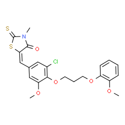 ChemSpider 2D Image | (5E)-5-{3-Chloro-5-methoxy-4-[3-(2-methoxyphenoxy)propoxy]benzylidene}-3-methyl-2-thioxo-1,3-thiazolidin-4-one | C22H22ClNO5S2