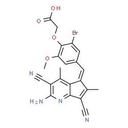 ChemSpider 2D Image | acetic acid, 2-[4-[(Z)-(2-amino-3,7-dicyano-4,6-dimethyl-5H-cyclopenta[b]pyridin-5-ylidene)methyl]-2-bromo-6-methoxyphenoxy]- | C22H17BrN4O4