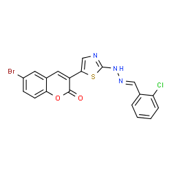 ChemSpider 2D Image | 6-Bromo-3-{2-[(2E)-2-(2-chlorobenzylidene)hydrazino]-1,3-thiazol-5-yl}-2H-chromen-2-one | C19H11BrClN3O2S