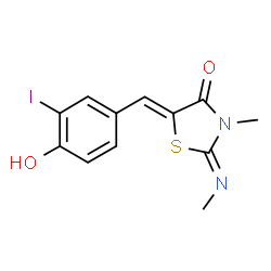 ChemSpider 2D Image | (2Z,5Z)-5-(4-Hydroxy-3-iodobenzylidene)-3-methyl-2-(methylimino)-1,3-thiazolidin-4-one | C12H11IN2O2S